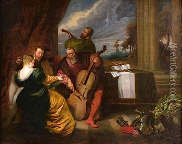 Assemblee De Musiciens Venitiens Oil Painting - Joseph Nicolas Robert-Fleury