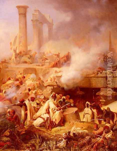 Bataille D'Heliopolis (The Battle of Heliopolis) (or Basse-Egypte) Oil Painting - Leon Cogniet