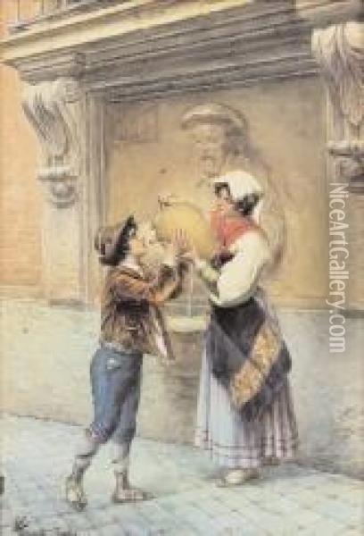 Fontana Del Facchino Oil Painting - Carlo Ferranti
