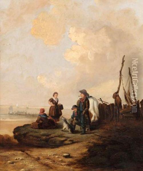 Fisher Folk Resting By Seaside, 14 Oil Painting - Edward Robert Smythe