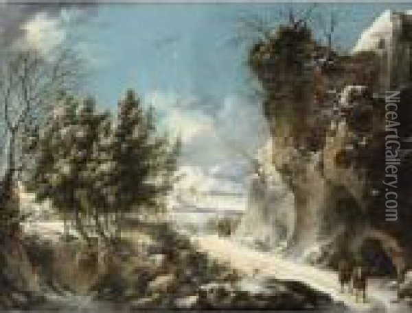 Paysage D'hiver [ ; Winter 
Landscape ; Inscribed On Reverse Peint Par Le Chevade Francois Foschi / A
 Rome L'an 1779 ; Oil On Canvas] Oil Painting - Francesco Foschi