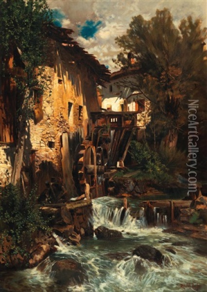Mill In The Wood Oil Painting - Robert Russ