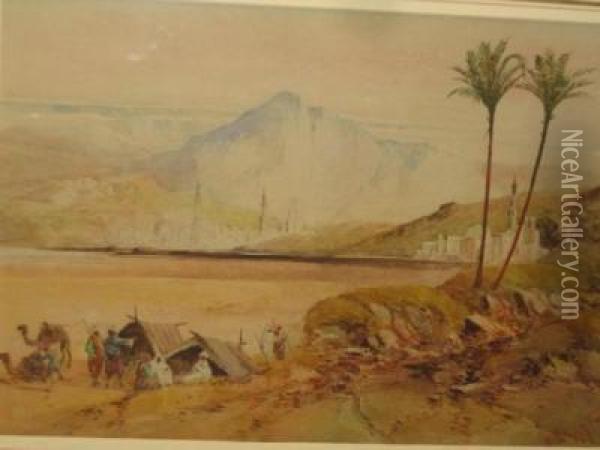 Arabian Scene With Figures In The Foreground Oil Painting - Henry Stanton Lynton