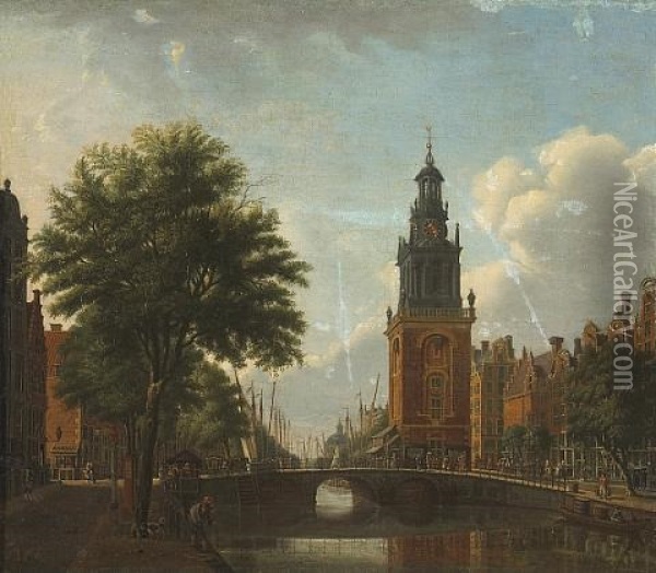 A View Of The Jan Roodenpoortstoren On The Singel, Amsterdam Oil Painting - Jan Ekels the Elder