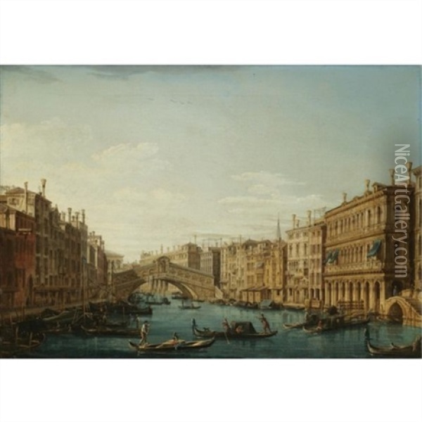 Venice, A View Of The Grand Canal Looking North Towards Rialto Oil Painting - Pietro Bellotti