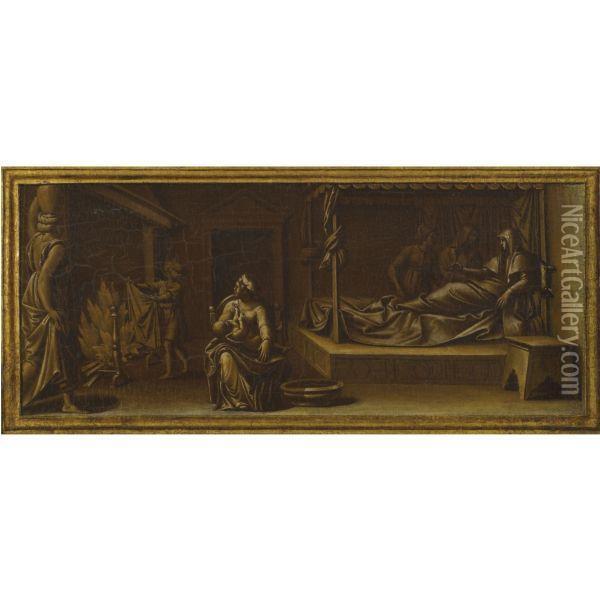 The Birth Of The Virgin Oil Painting - Perino del Vaga (Pietro Bonaccors)