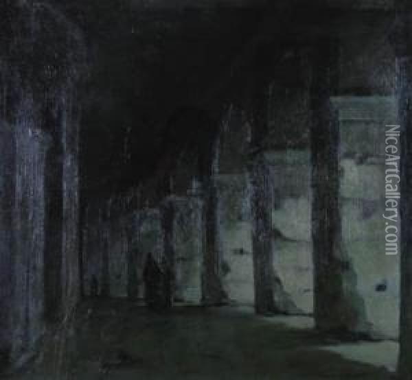 Interno Del Colosseo Con Figure Oil Painting - Gino Albieri