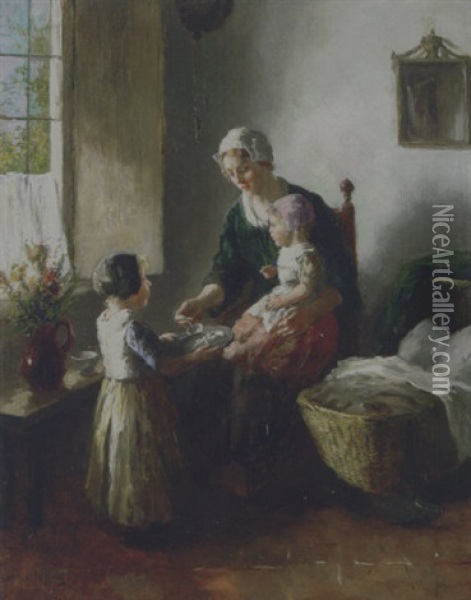 Feeding Time Oil Painting - Bernard de Hoog