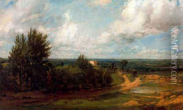 Hampstead Heath, The house called the 'Salt box' in the distance Oil Painting - John Constable