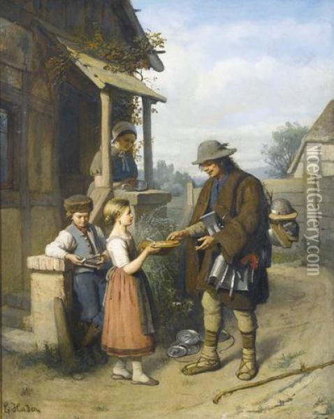 Der Wanderhandler. Oil Painting - Ernst Hader
