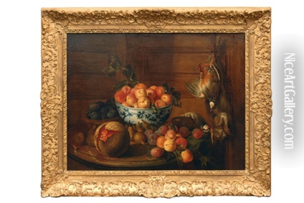 A Still Life With Fruits, Game And A Wanli Bowl Oil Painting - Nicolas Desportes