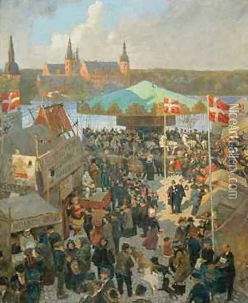 November Market at Hillerod Oil Painting - Hans Nikolaj Hansen