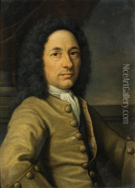 Portrait Of A Gentleman (+ Another; Pair) Oil Painting - Johann Duenz