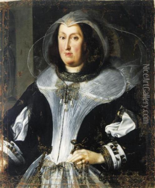 Portrait Of A Lady In A Black 
And White Costume, Traditionally Identified As Maria Magdalena De Medici Oil Painting - Justus Sustermans