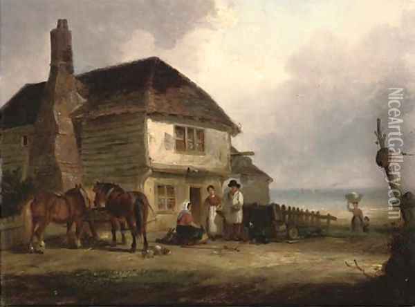 A cottage on the shore Oil Painting - Thomas Smythe
