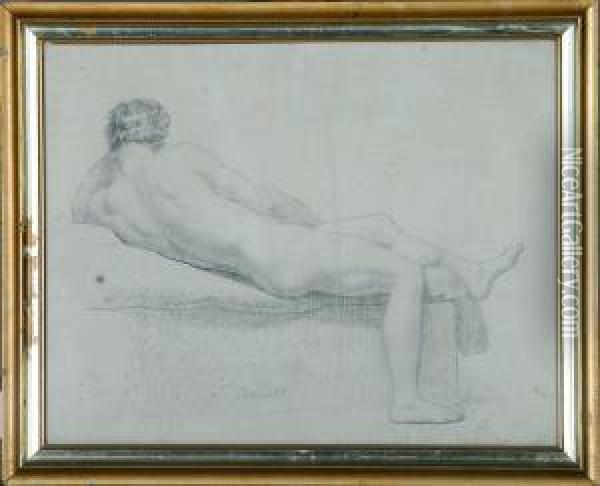 ?: Study Of A Naked Mand. 
Unsigned. Dated October 1818. Pencil And Charcoal On Paper. Visible Size
 29 X 37 Cm Oil Painting - Christoffer Wilhelm Eckersberg