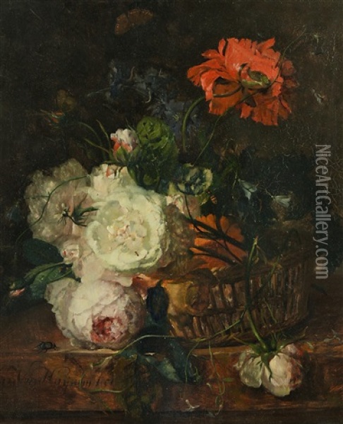 Stillleben Mit Blumen Und Insekten Oil Painting - Jan Van Huysum