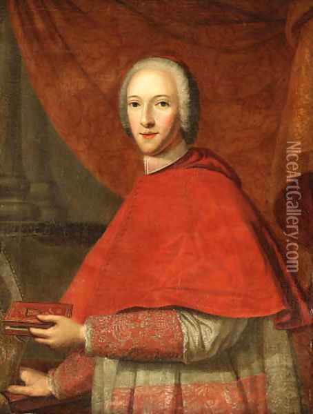 Portrait of Cardinal of York (1725-1807), half-length, in Cardinal's Robes, holding a prayer book in his left hand, his mitre in his right hand Oil Painting - Cosmo Alexander