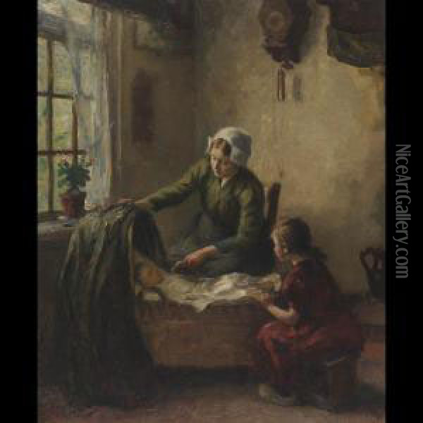 Rocking The Cradle Oil Painting - Lammert Van Der Tonge