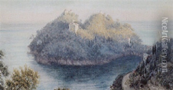 Blick Auf Die Halbinsel Von Portofino Bei Sonnenuntergang Oil Painting - Sigismund Christian Hubert Goetze