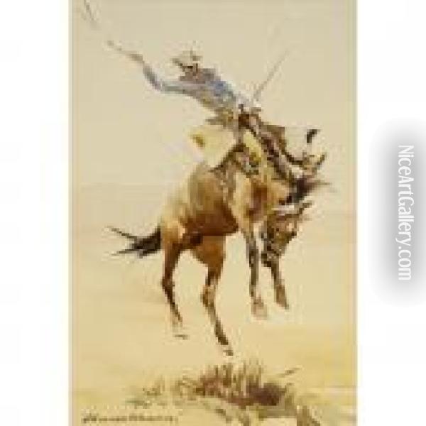 Cowboy On A Bucking Horse Oil Painting - John Edward Borein