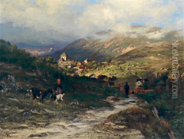 Blick Auf Das Stadtchen Alba-canazei, Tirol Oil Painting - Joachim Hinrich (Hinnerk) Wrage