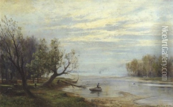 Flusslandschaft Mit Fischer Oil Painting - Otto Seraphim Peters
