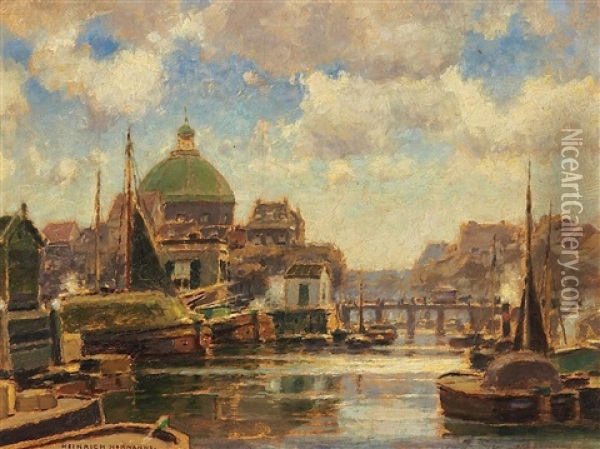 Im Hafen Von Amsterdam Oil Painting - Heinrich Hermanns