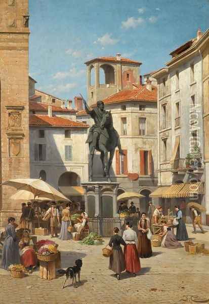 Piazza Cavalli, Piacenza Oil Painting - Jacques Carabain