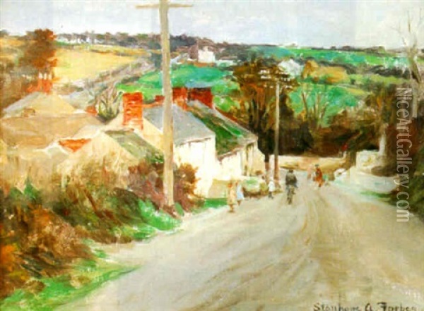 A Cornish Village Oil Painting - Stanhope Forbes