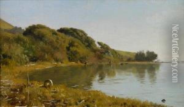 Edge Of The Bay, Believed To Be Bolinas,california Oil Painting - Thaddeus Welch