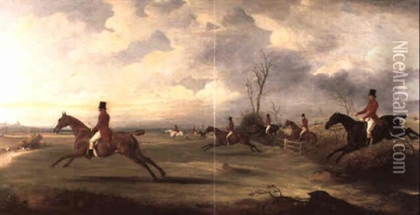 Henry Wormald With The Raby Hunt, Bedale                    Club In The North Riding Of Yorkshire Oil Painting - John E. Ferneley