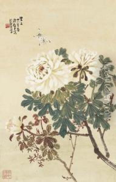 Peonies And Butterflies Oil Painting - Chen Shuren