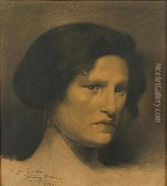 Portret Van Vrouw Met Opgestoken Haar. Oil Painting - Firmin Baes
