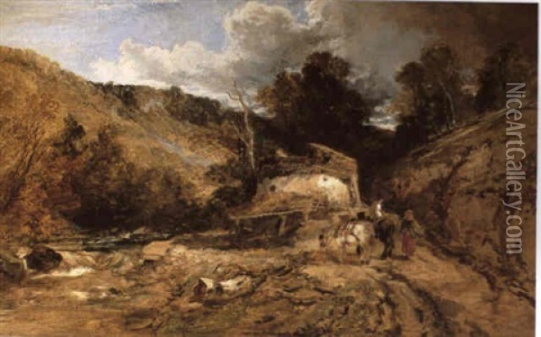 A Mountain Cottage And Stream, North Wales Oil Painting - William James Mueller