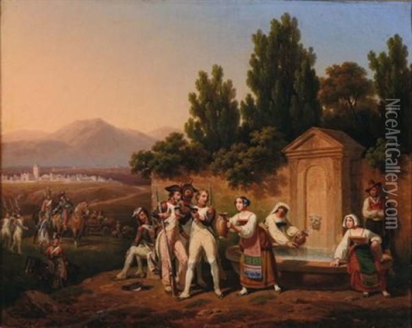 Truppe Napoleoniche Nella Campagna Laziale Oil Painting - Hippolyte Lecompte