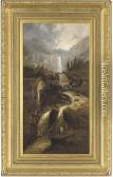 Afternoon At The Waterfall Oil Painting - William Pitt