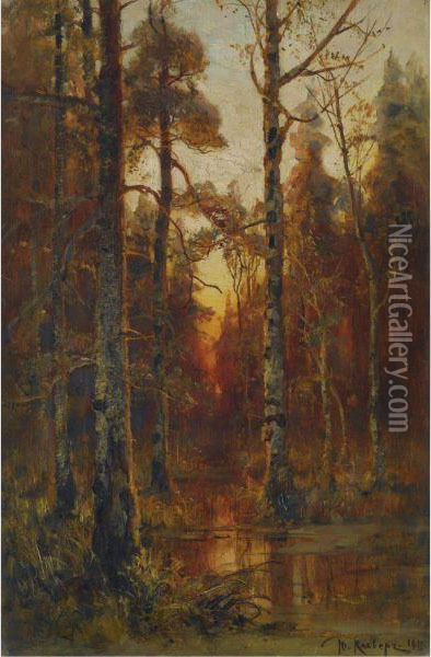 Forest In Autumn Oil Painting - Iulii Iul'evich (Julius) Klever