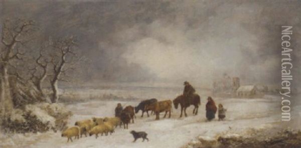 Return From Market In Winter Oil Painting - John Joseph (of Bath) Barker