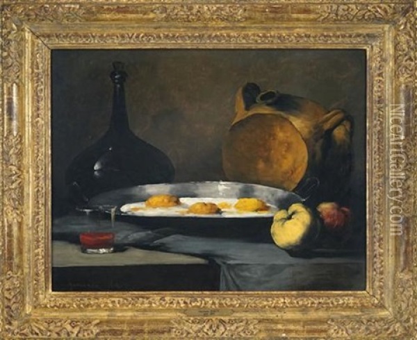 Stilleben (mit Spiegeleiern) Oil Painting - Germain Theodore Ribot