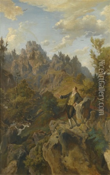 Schiller On A Hillside Oil Painting - Heinrich (Franz-Dreber) Dreber