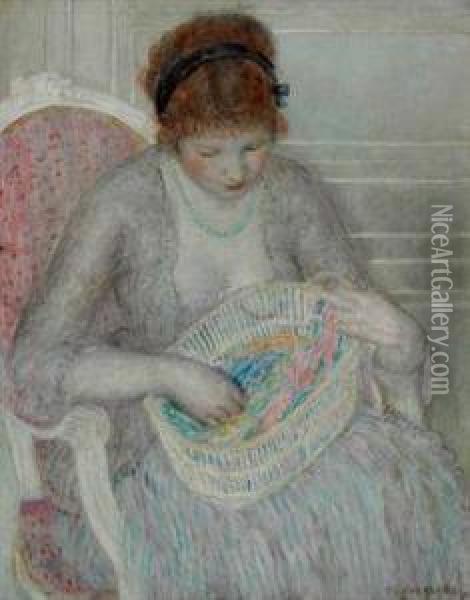 Girl With A Basket Of Ribbons Oil Painting - Frederick Carl Frieseke