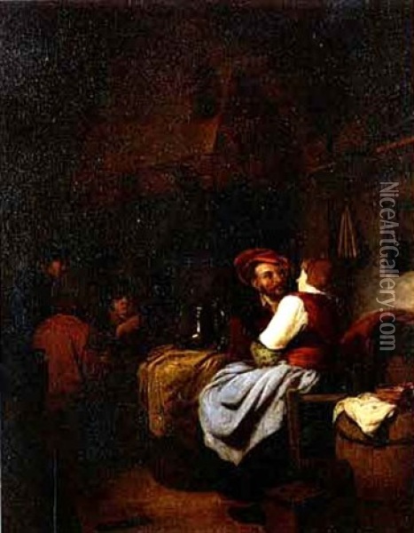 A Couple With Other Figures In An Interior Oil Painting - Cornelis Pietersz Bega