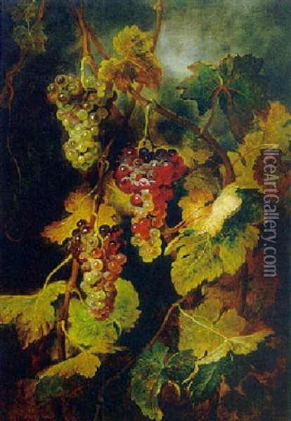Trauben Und Weinlaub Im Abendlichen Licht Oil Painting - Ludwig Adam Kunz