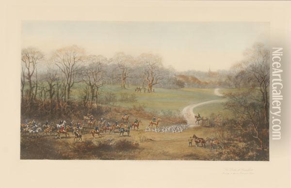 Views Of Fox
Hunting Activities On The Estate Of The Only Peerage Named After A
French Castle. Oil Painting - G.D. Giles