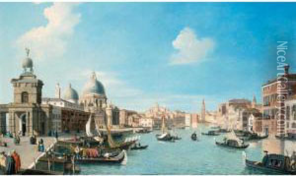 Entrance To The Grand Canal, 
Venice, Looking West, With The Dogana And The Church Of Santa Maria 
Della Salute Oil Painting - William James
