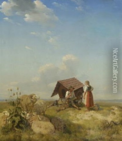 Schafer Bei Der Rast Auf Der Weide Oil Painting - Robert Eberle