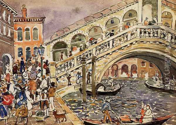 Rialto Bridge Aka The Rialto Bridge Venice Oil Painting - Maurice Brazil Prendergast