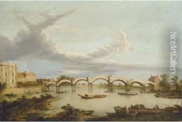 The Pagoda Bridge At Hampton Court Oil Painting - Samuel Scott