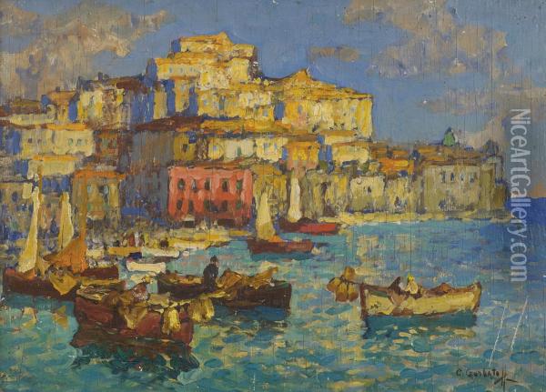 The Harbour At Naples Oil Painting - Konstantin Ivanovich Gorbatov